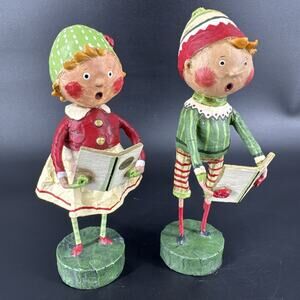 LORI MITCHELL Henry & Holly Caroling Pair~ ESC Christmas Resin Folk Art Figures